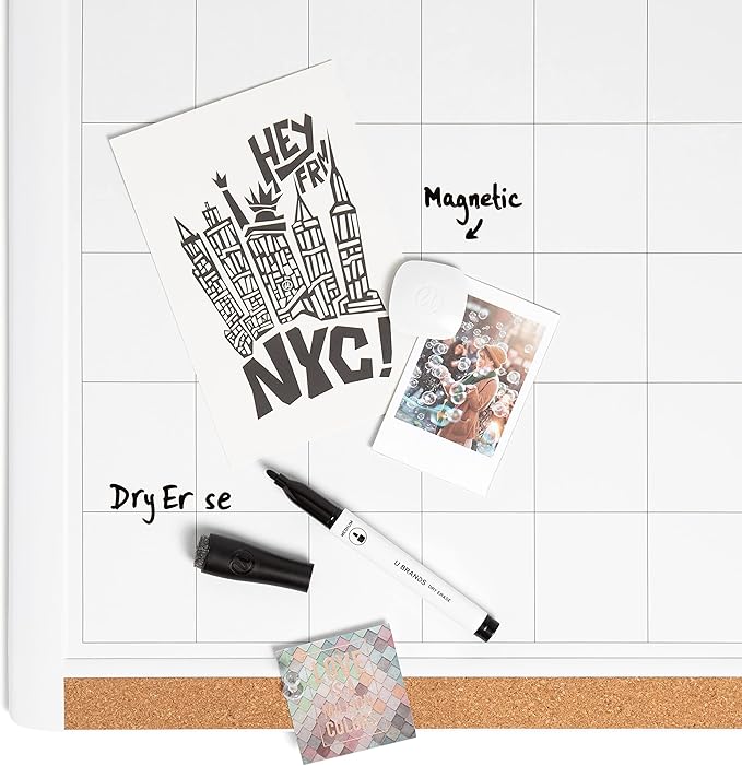 U Brands Magnetic Dry Erase Calendar Board, 20"x16", White Pin-It Frame, includes Marker and Magnet