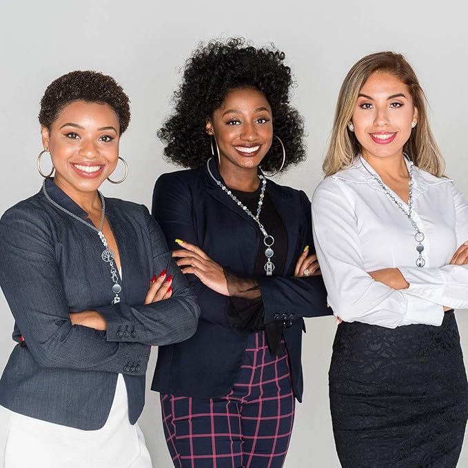 Hicarer 3 Pcs ID Badge Lanyard Necklace with ID Holder Clip Stainless Steel Beaded Chain Retractable Badge Reel Valentine (Chic Style)