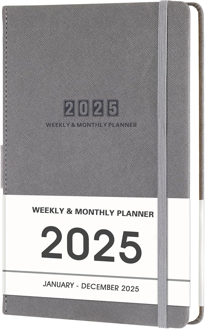 2025 Planner - 2025 Planner Weekly and Monthly, Jan. 2025 - Dec. 2025, 5.75" x 8.25", Leather Planner 2025 with Thick Paper, Pen Loop, Back Pocket with 40 Notes Pages - Grey