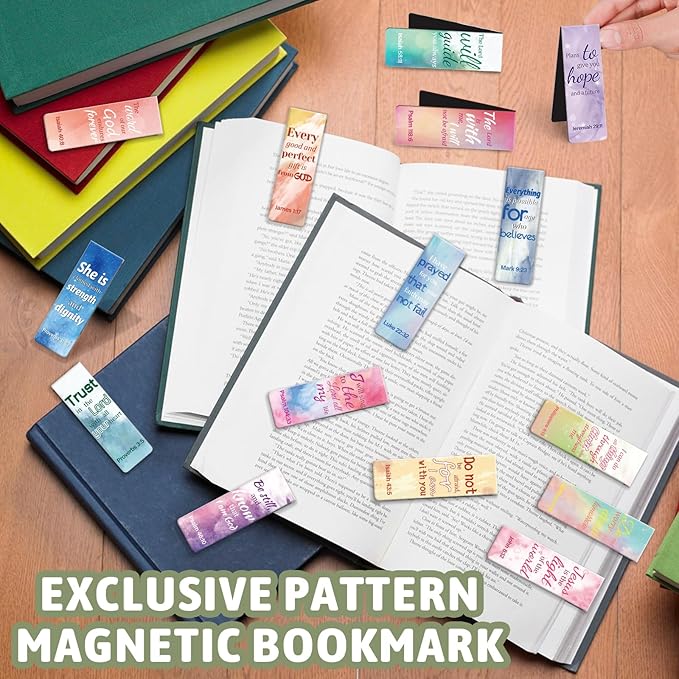 Magnetic Bookmarks, Kaluofan 15PCS Large Bible Quotes Magnetic Christian Bookmarks, Bookmarks for Women, Double Sided Magnet Book Markers, Book Marks for Reading Women Students Teachers Supplies