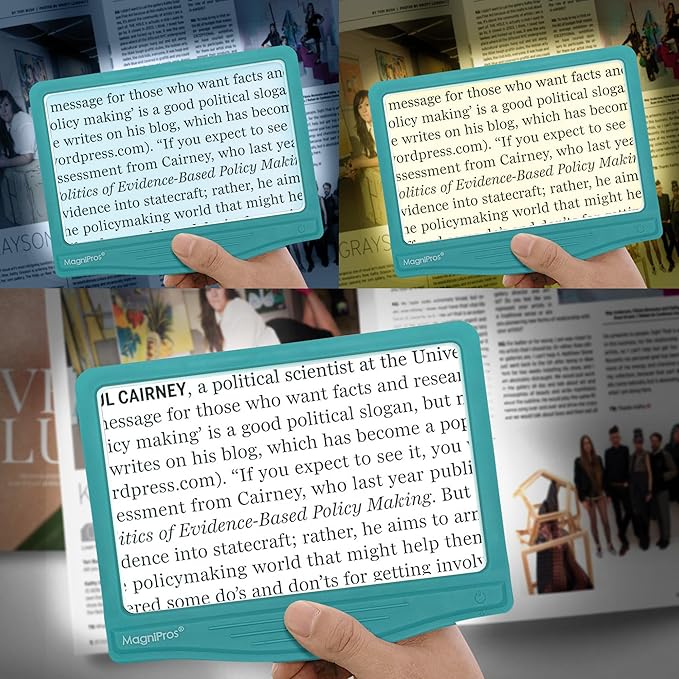 MagniPros 5X Large LED Page Magnifier for Reading with 3 Color Lighting Modes & Anti-Glare Lens to Reduce Eye Strain-Perfect for Small Prints, Aging Eyes, Low Vision and Seniors