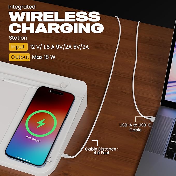 NEXTLUXE Glass Desk Whiteboard with Wireless Charger - Desktop Whiteboard with Storage, Weekly Planner, Dry Erase Pad, Organizer Drawer for Home, School, Office Gadgets – White