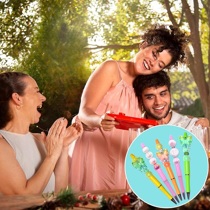 15 Pieces Beadable Pens - Beaded Pens Sweet Plastic Diy Black Ink Ballpoint Pens Bulk - Bead Pens Suitable For Teacher, Students, Office, School, Graduation Gift Supplies