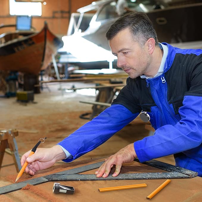 14 Pcs Carpenter Pencils, 7 Inches Flat Octagonal Hard Black Woodworking Construction Pencils Heavy Duty with Pencil Sharpener and Retractable Pencil Holder for Contractor Carpentry (Yellow)