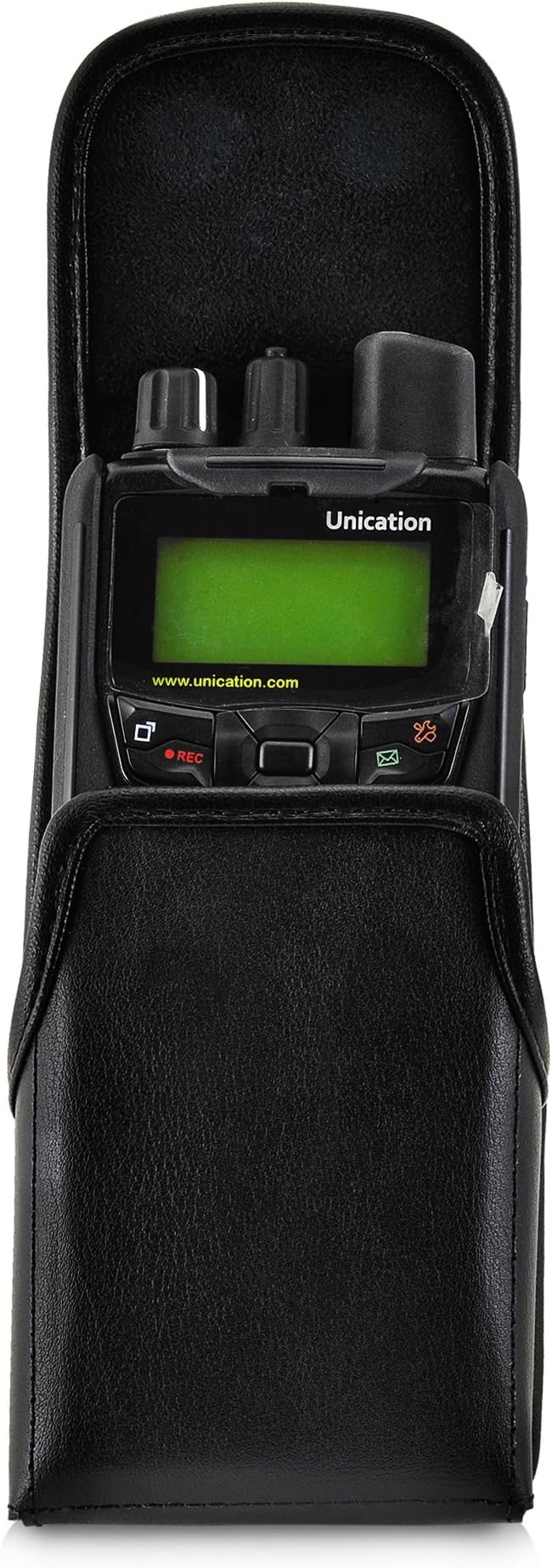 Unication G1 Voice Pager Carry Case and Holster, Black Leather Pouch with Heavy Duty Rotating Belt Clip, (Black Leather Pouch/Metal Belt Clip)