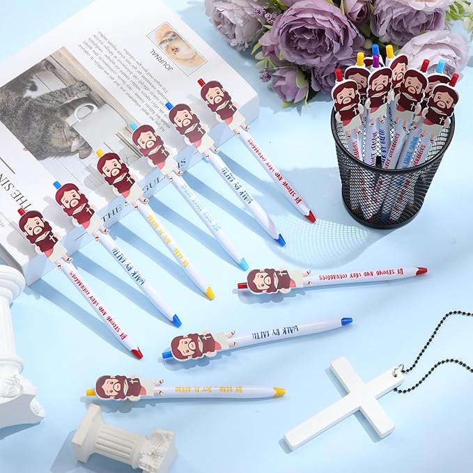 12 Pcs Christian Jesus Pens Bible Verse Pens for Kids Cute Jesus Ballpoint Pens with Inspirational Quotes Sunday Religious Pens for Classroom Prizes Church Christmas Easter Gift
