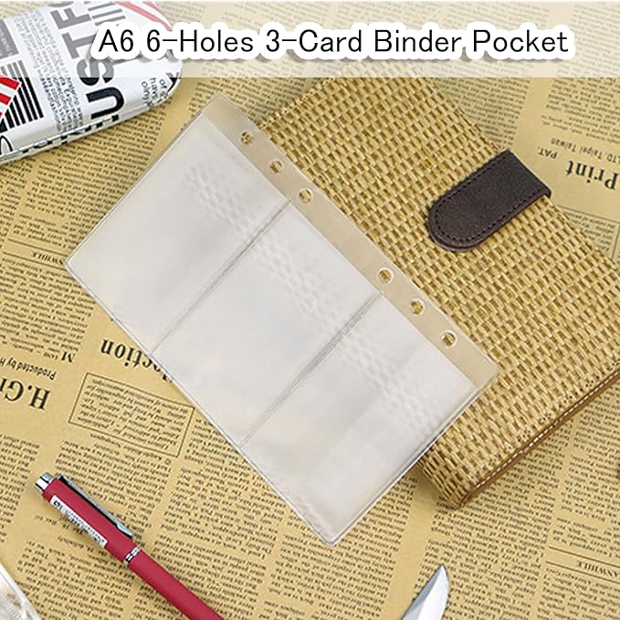 12PCS A6 Size Binder Pockets, Zipper Binder Pocket, 3-Pockets Storing Bag, Two Types, Clear 6-Hole Binder Zipper Folders, Waterproof PVC Zipper Loose Leaf Bags for Home Office School Supplies