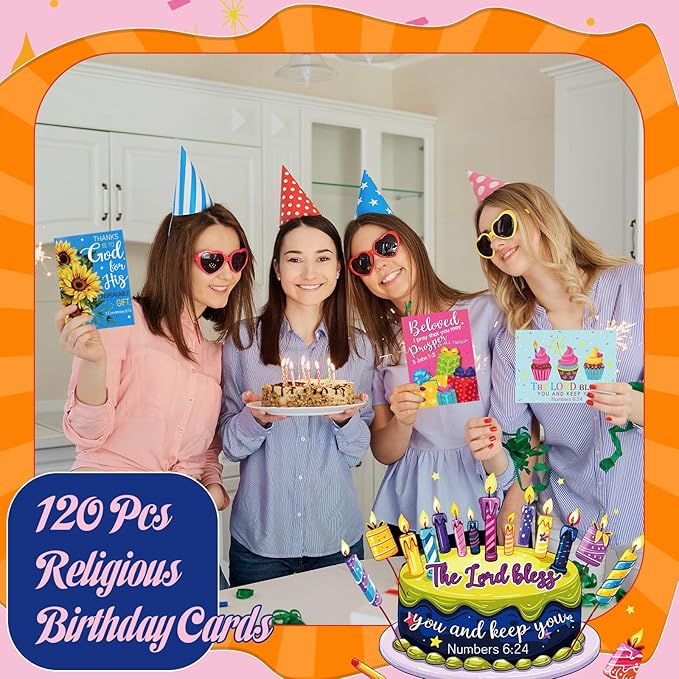 120 Pack Religious Christian Birthday Cards Bulk with Scripture Bible Verse 4.5 x 6.2 Inch Assorted Christian Blessings Greeting Cards for Birthday with Envelopes and Stickers(Classic Style)