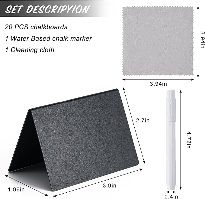 BOOMIBOO 20 Pack 4"x3"Mini Chalkboard Signs, Reusable and Reserved Table Signs, Easy to Write and Wipe Out, Food Labels for Parties - Buffets - Birthdays -Bakery-Table Numbers-Weddings