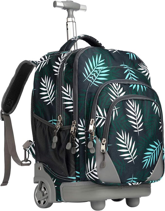 18 inches Wheeled Rolling Backpack Multi-Compartment College Books Laptop Bag, Leaves.