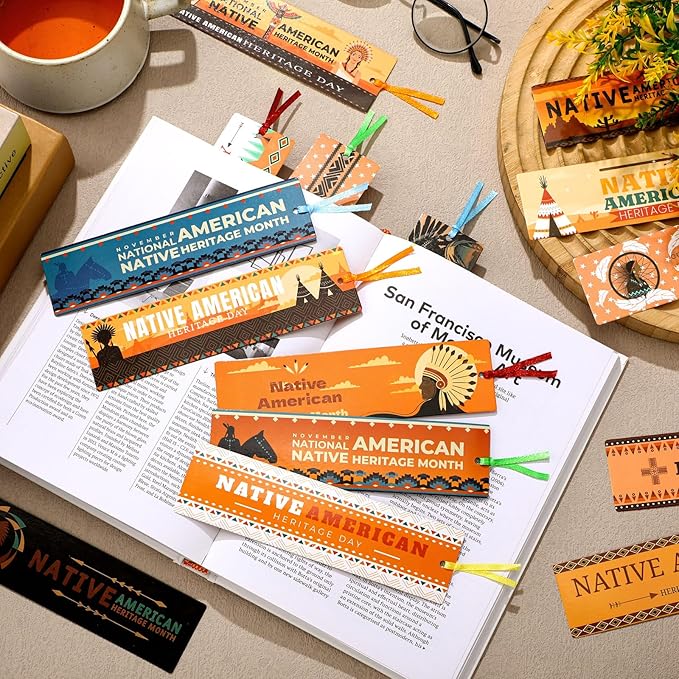 150 Pcs Native American Heritage Month Day Bookmarks Bulk Heritage Month Teacher School Supplies Bookmarks Decorations for Women Native American Classroom Stationery Supplies