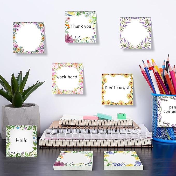 16 Pieces Spring Wreath Sticky Notes Flower Notes Pads Self-Adhesive Floral Sticky Memo Notes for Spring School Work Office Home Supplies Students Teachers Present