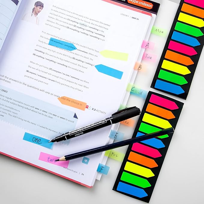1200 Pcs Sticky Tabs Page Markers Sticky Index Tabs, Arrow Flag Tabs - 10 Primary Color Tabs Page Flag Markers Bookmarks Book Tabs for Annotating Books