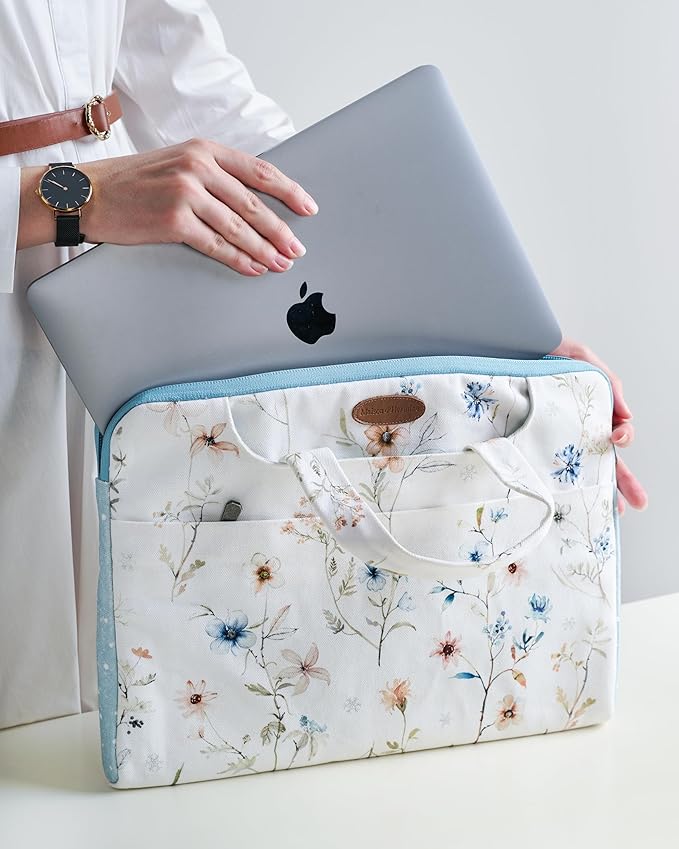 Maison d'Hermine Laptop Bag upto 13.5 inch Stain and water repellent Cotton canvas - Ice Florals
