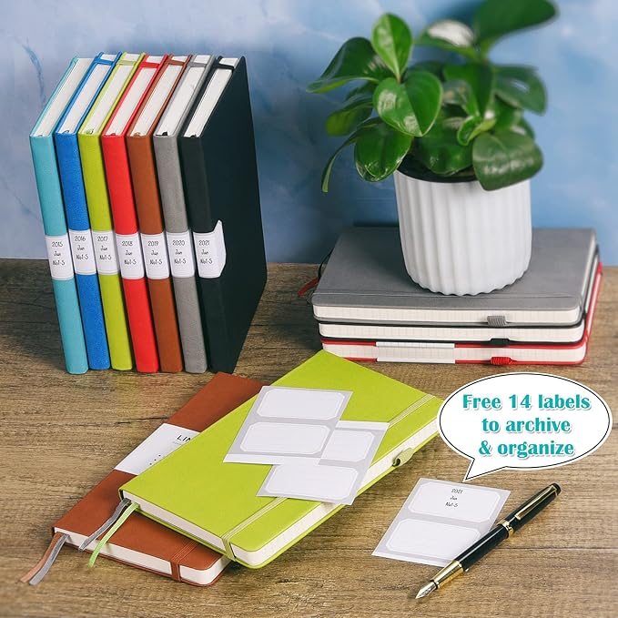 MALEDEN 7 Pack Lined Journal Notebook, Hardcover PU Leather Notebook for Men Women, 100 GSM Thick Numbered Pages with Index Content, Inner Pockets, Bookmarks, A5 Ruled Writing Journal Bulk (Teal)
