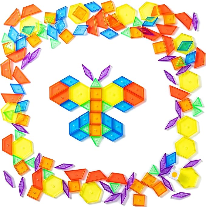 128 Pcs Translucent Pattern Blocks – Geometric Shapes for Light Table, Ideal Light Table Manipulatives and Accessories, Perfect for Exploring Colors and Shapes