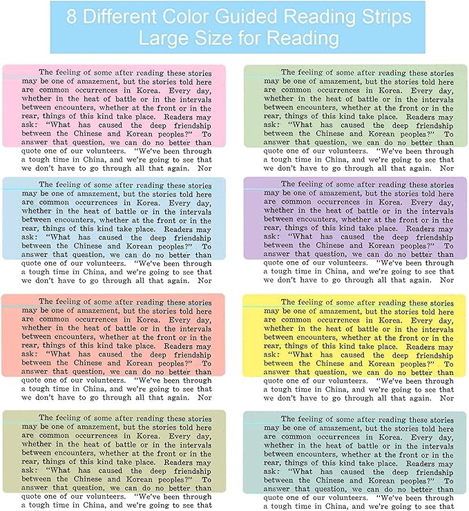 16Pcs Guided Reading Highlight Strips, Reading Ruler Reading Tracking Highlight Strips Colored Overlays Bookmark Assorted Colors Helps with Dyslexia(2 Sizes,8 Colors)