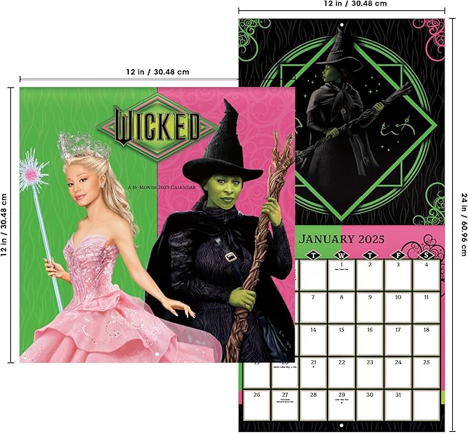 2025 Wicked Movie: Elphaba and Glinda Wall Calendar & Push Pins