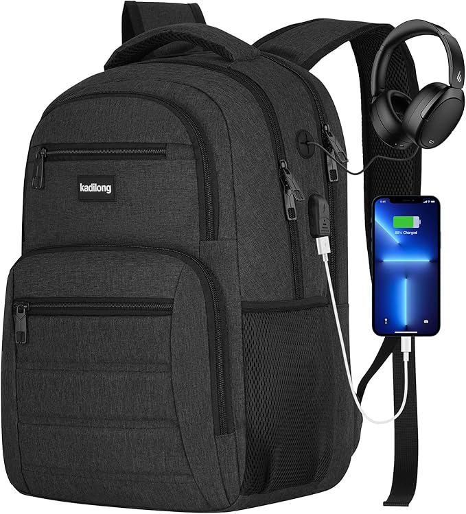 17.3 Inch Backpack for Men,Book Bag School Backpacks for Teen Boys with USB Charger,Back Pack Bagpack Mochilas for Workout Business College High School Schooler,Black