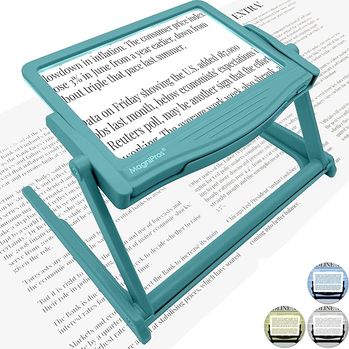 MAGNIPROS 5X Large LED Full Page Magnifying Glass with Collapsible & Detachable Stand | 3 Color Modes & Anti-Glare Lens to Reduce Eye Strain- Ideal for Reading Fine Print, Crafting, Low Vision