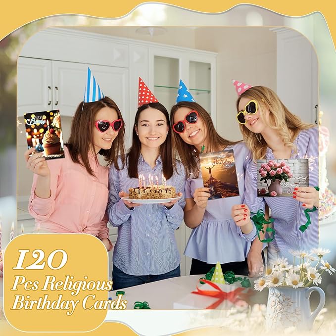 120 Pack Religious Christian Birthday Cards Bulk with Scripture Bible Verse 4.5 x 6.2 Inch Assorted Christian Blessings Greeting Cards for Birthday with Envelopes and Stickers (Scenic Style)