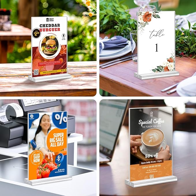Acrylic Sign Holder 4x6, 20 Pack Clear Table Vertical Double Sided Table Menu Display, Plastic Desktop Picture Frames Stand Acrylic Paper Holder Tabletop Sign Holder for Wedding Office Show Fair