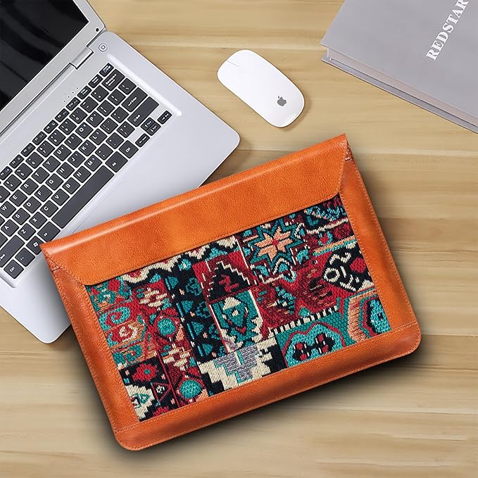 16 Inch Laptop Sleeve MacBook Pro/Max M4 M3 M2 M1 Laptop Case,Leather Laptop Cover for MacBook Air 15 M3 M2,Mac Travel Protective Case for 15-16 inch Notebook,Brown