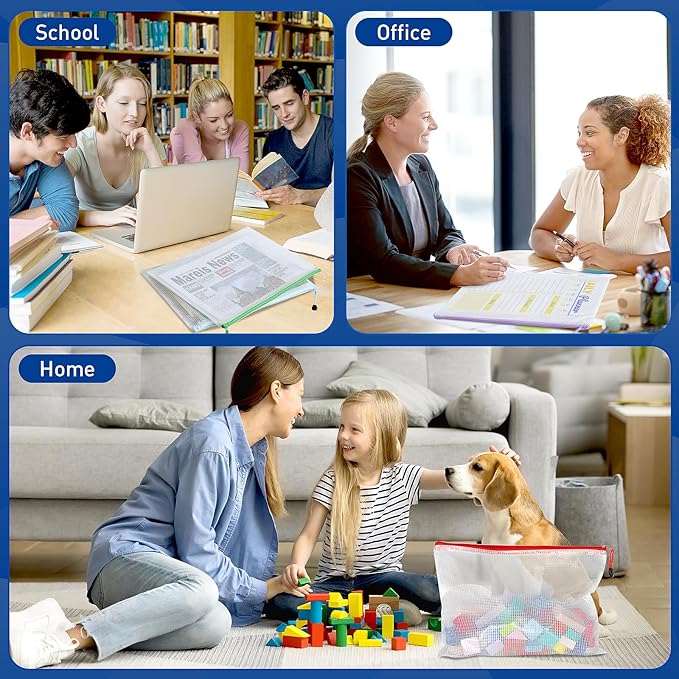 24pcs Clear Zipper Pouches, A4 Zipper Bag, 12 Colors Letter Size Organizer Bags, Plastic Mesh Zipper Pouch, Toy Bags for Storage, Zip Bags for Classroom, Home Organization, Teacher Supplies