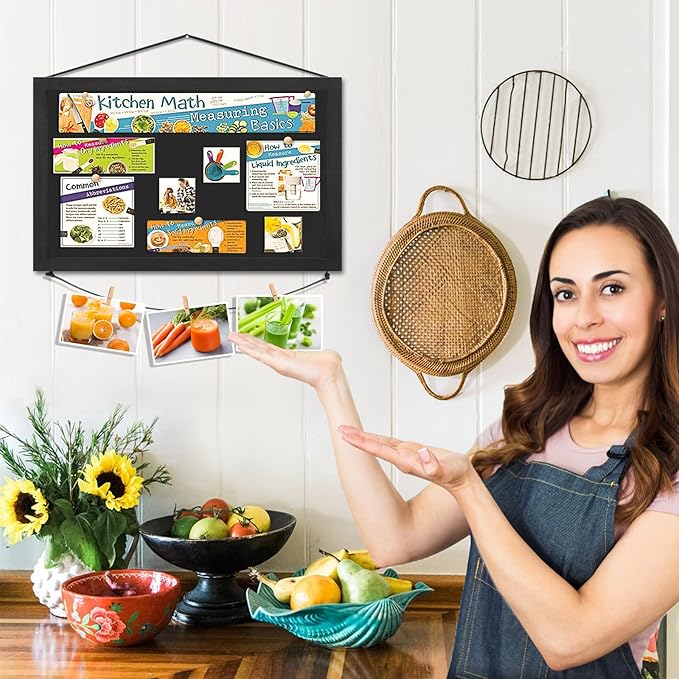 Miratino Pin Board Bulletin Board, 16 "x11 Black Linen Cork Boards for Walls with Black Frame ,Vision Board for Home Kitchen School Office Decor