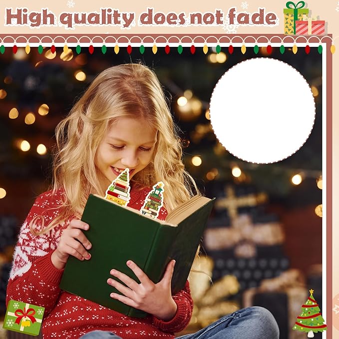 150 Pcs Book Tracker Bookmarks Bulk 6.3 x 1.97 Inch Bookshelf Design Bookmarks Paper Book Tracking Bookmark Double Sided Reading Page Markers for Book Lovers Students School (Christmas)