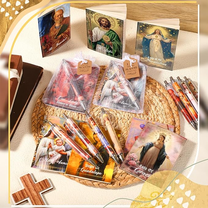 200 Pcs Bible Verse Sets Church Christian Gift Include 50 Scripture Notebooks 50 Bible Bamboo Pens 50 Thanks Tags 50 Organza Bags for Women Man Christian Party Gifts(Vivid Color,Jesus)