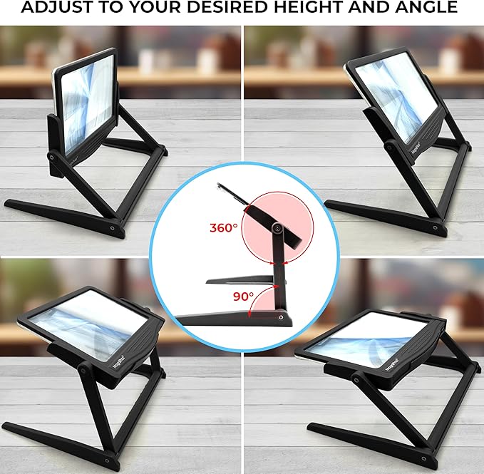 MAGNIPROS Patented 5X Large LED Page Magnifier with Detachable Hands-Free Stand, 3 Color Light Modes, Anti-Glare Lens for Eye Strain Relief β Perfect for Reading, Crafting, Low Vision & Seniors