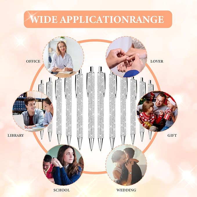 20Pcs Rhinestone Metal Ballpoint Pens Bling Pens Bulk Fancy Sparkly Crystal Diamond Pens Press Retractable Black Ink 0.7mm For Women Office Meeting Birthday Supplies Wedding Gifts(Silver)