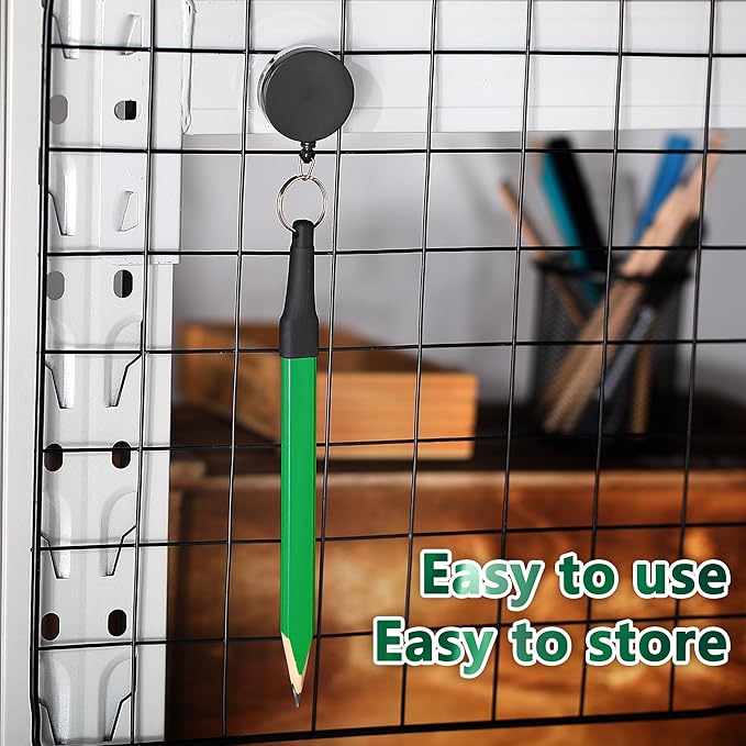 14 Pcs Carpenter Pencils, 7 Inches Flat Octagonal Hard Black Woodworking Construction Pencils Heavy Duty with Pencil Sharpener and Retractable Pencil Holder for Contractor Carpentry (Green)