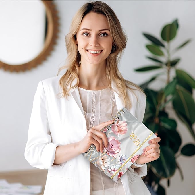 2025 Planner - 2025 Planner Weekly and Monthly with Tabs, Jan. 2025 - Dec. 2025, Calendar Planner 2025, 6.3" x 8.4", Hardcover with Back Pocket + Thick Paper - Pink Flower