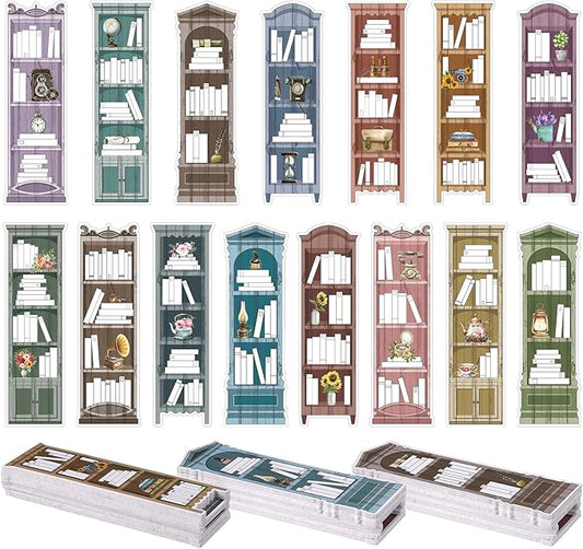 150 Pcs Book Tracker Bookmarks Bulk 6.3 x 1.97 Inch Bookshelf Design Bookmarks Paper Book Tracking Bookmark Double Sided Reading Page Markers for Book Lovers Students School (Vintage)