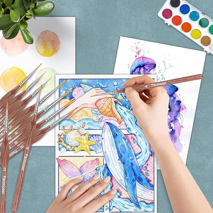 12PC Miniature Brushes, Pacocoast Detail Paint Brushes Set for Fine Detailing & Art Painting, Small Tiny Paint Brush Perfect for Acrylic, Paint by Number, Figurine, Craft, Models (Silver, Brown)