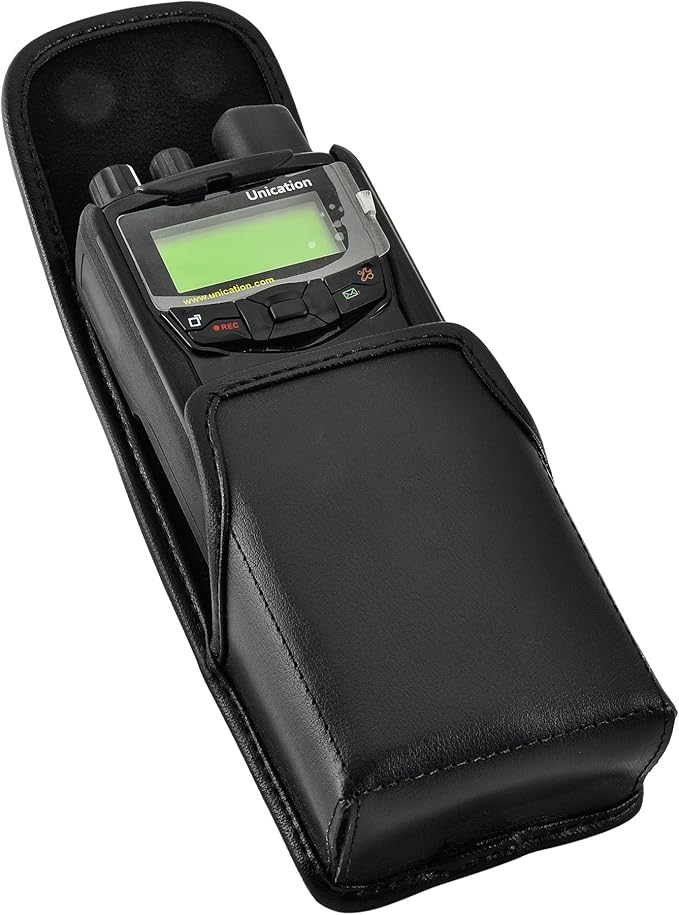 Unication G1 Voice Pager Carry Case and Holster, Black Leather Pouch with Heavy Duty Rotating Belt Clip, (Black Leather Pouch/Metal Belt Clip)