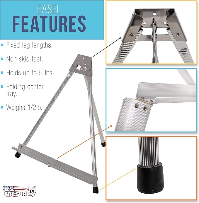 U.S. Art Supply 15" High Aluminum Tabletop Display Easel (Pack of 4) - Collapsible Folding Frame, Portable Artist Tripod Stand - Holds Canvas, Paintings, Books, Presentations, Photos, Pictures, Signs