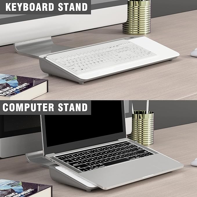 SELEAD Desktop Glass Whiteboard with Organizer, Markers, Eraser, Holder - Small Dry Erase White Board Computer Pad Keyboard Stand for Home, School, Office Desk Accessories - Grey