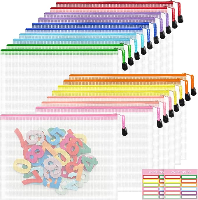 18pcs Mesh Zipper Pouch Bags, B5 Zipper Pouch, Mesh Bags With Zipper, Plastic Zipper Pouches, 9 Colors Zipper Pouches for Organizing, Board Game Storage, Travel, School Office organize