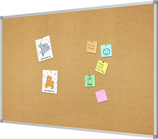 Large 60" x 36" Large Cork Board Bulletin Board, Framed CorkBoard, Wall-Mounted Notice Message Pin Board, Silver Aluminium Framed