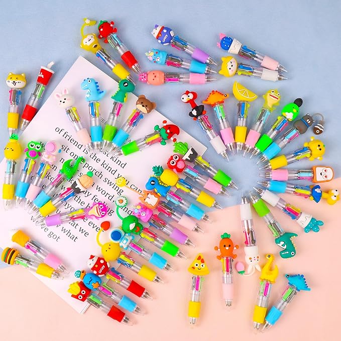 30 Set Cute Multicolor Pens in One 4-in-1 Fun Pens Bulk with 30 Valentines Day Cards for Valentine's Day Party Student Colleagues Greeting Exchange Gift Office School
