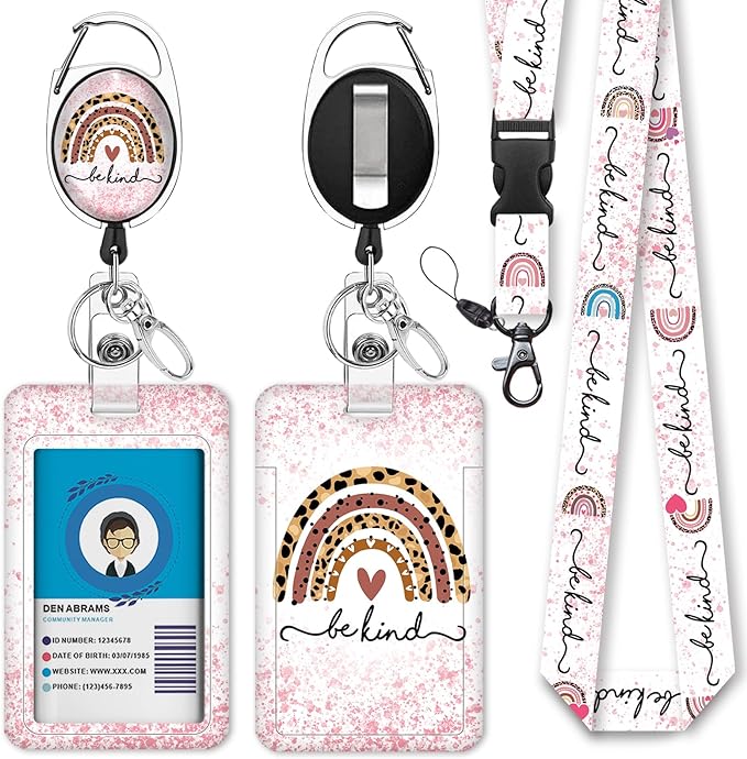 Cute Rainbow Lanyards for Id Badges, Retractable ID Badge Holder with Detachable Lanyard, Fashionable Badge Reel Heavy Duty with Carabiner Clip, Nurse Teacher Office Gifts
