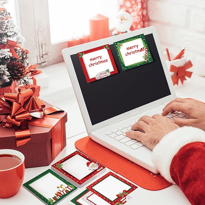 16 Pieces Christmas Sticky Notes Christmas Design Self-Adhesive Note Pads Christmas Sticky Memo Notes for School Office Home Supplies Students Teachers Present