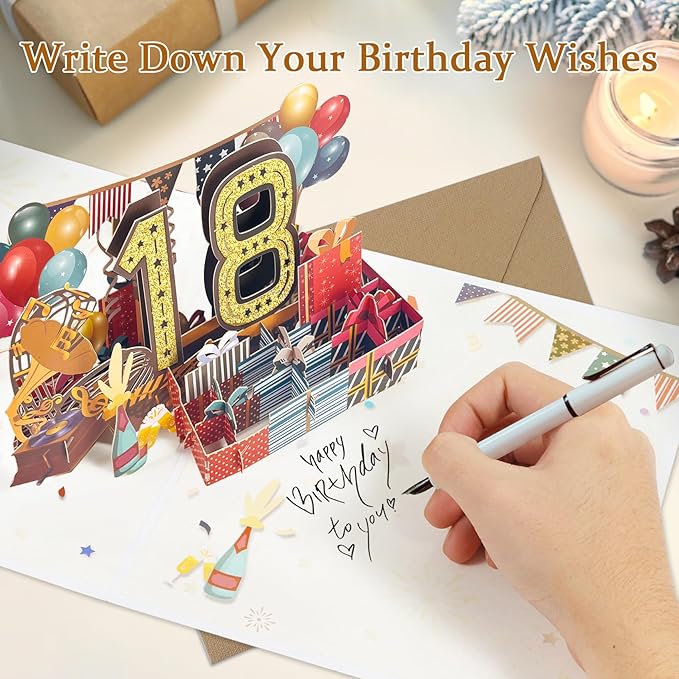 18th Birthday Card for Girls Boys, 3D Pop Up 18th Birthday Gifts Cards, Happy 18 Birthdays Decorations for 18 Year Old Son Daughter, Funny Back In 2007, Classy Vintage