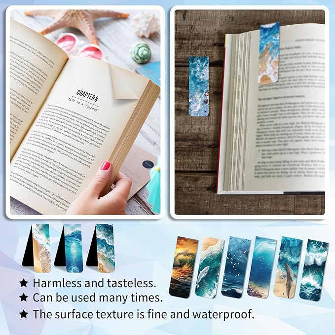 48 Pieces Magnetic Bookmarks Magnet Page Markers - Book Marks for Reading Women & Men with Storage Boxes - Cute Magnet Bookmark Clips for Reading Pleasure(Ocean)