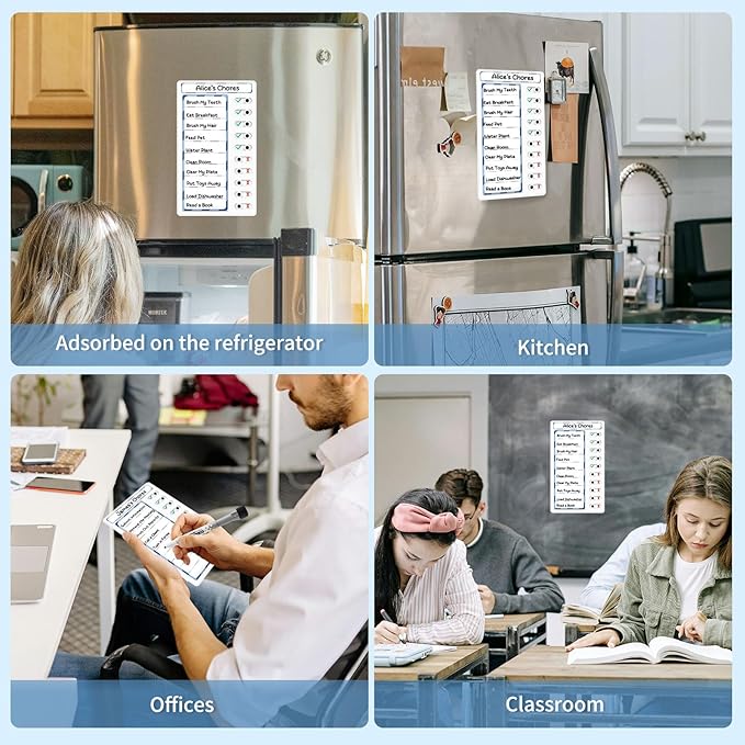 4 Pcs Chore Chart for Kids: Dry Erase My Chores Slider Chart, Magnetic Visual Schedule for Fridge, Kids Daily Checklist - ADHD Tools: to Do List and Routine Chart for Multiple Kids (Blue 4-pack)