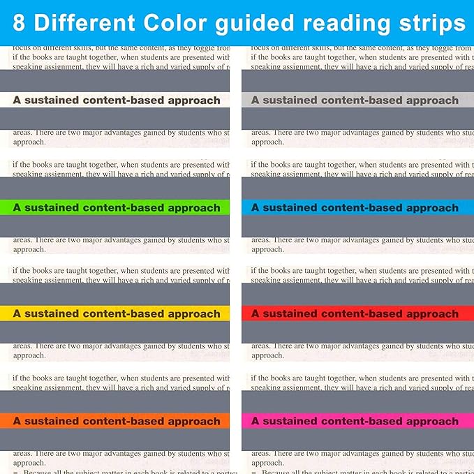 16Pcs Guided Reading Highlight Strips, Reading Ruler Reading Tracking Highlight Strips Colored Overlays Bookmark Assorted Colors Helps with Dyslexia(2 Sizes,8 Colors)