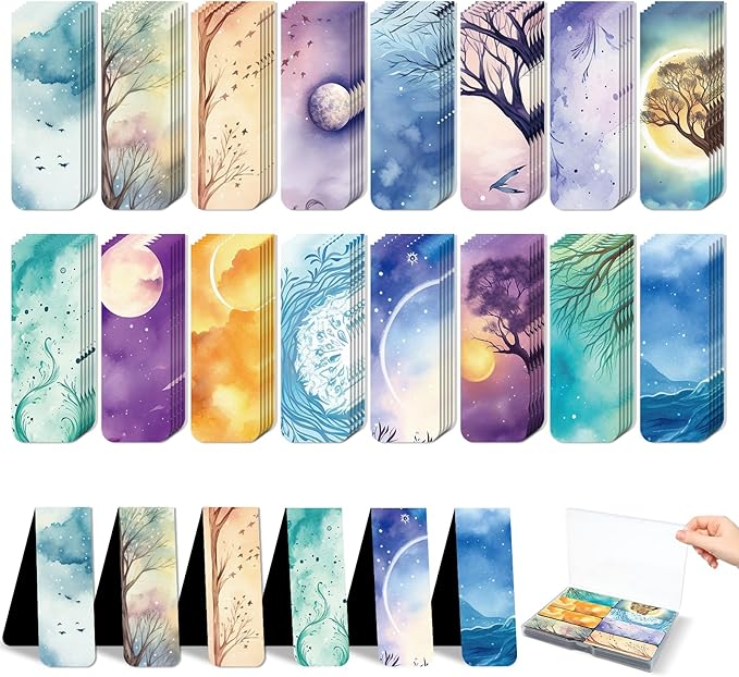 48 Pieces Magnetic Bookmarks Magnet Page Markers - Book Marks for Reading Women & Men with Storage Boxes - Cute Magnet Bookmark Clips for Reading Pleasure(Sky)